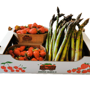 Spomladanska EKO gajbica (jagode + šparglji)